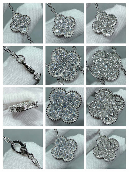 [Gaonasi]CLOVER 6 MOTIF DIAMOND PAVED NECKLACE