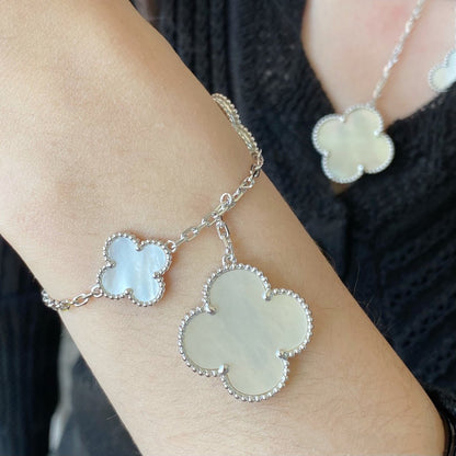 [Gaonasi]CLOVER 5 MOTIF WHITE MOP SILVER BRACELET