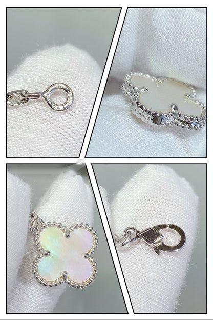 [Gaonasi]CLOVER 5 MOTIF WHITE MOP SILVER BRACELET