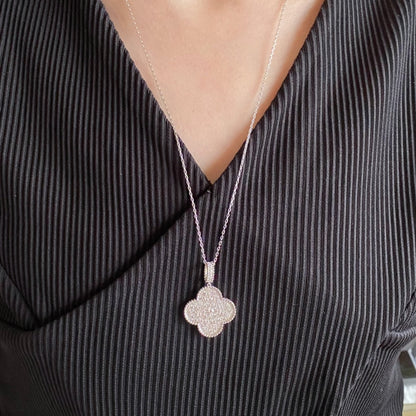 [Gaonasi]CLOVER 25MM LARGE PEDANT DIAMOND PAVED LONG NECKLACE