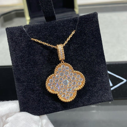 [Gaonasi]CLOVER 25MM LARGE PEDANT DIAMOND PAVED LONG NECKLACE