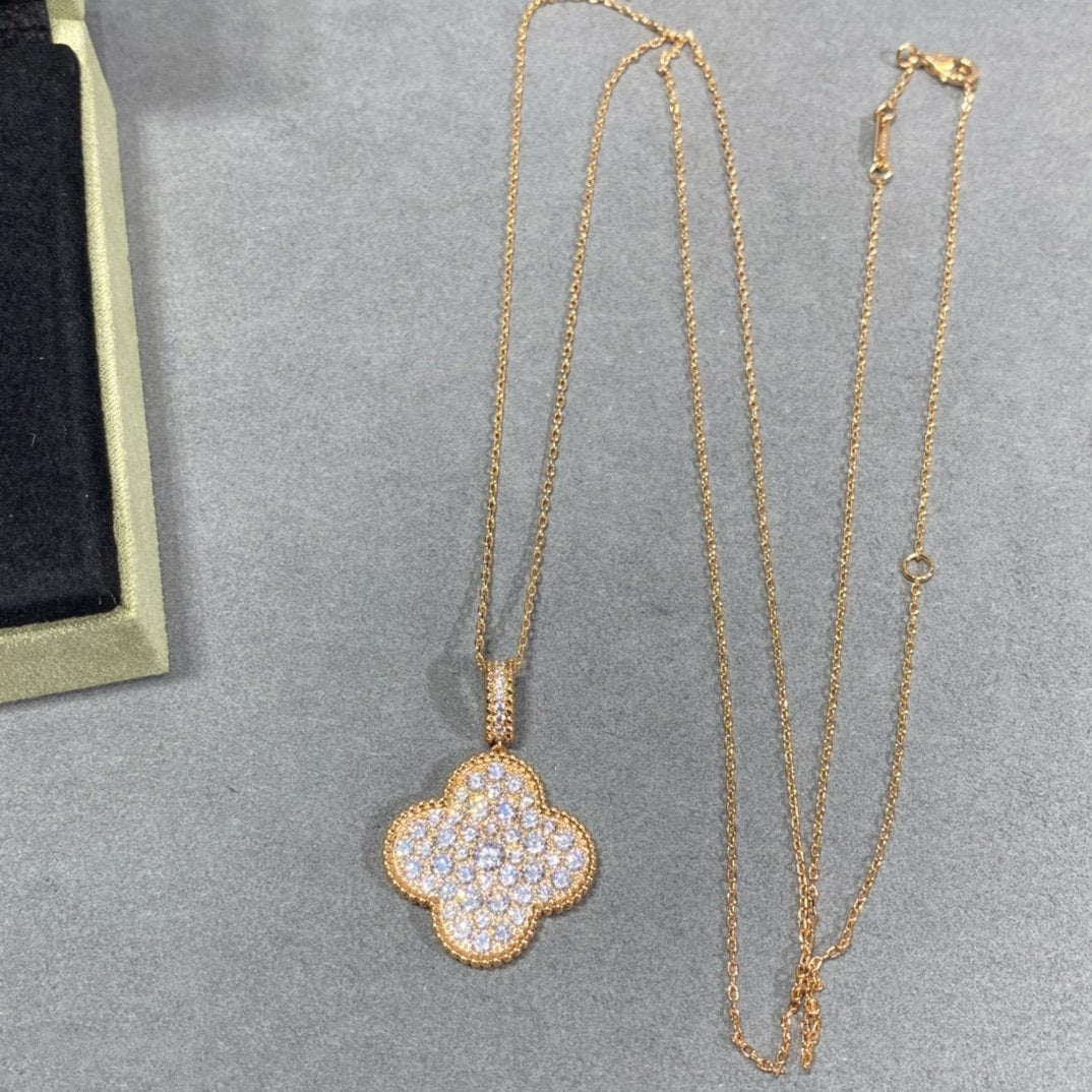 [Gaonasi]CLOVER 25MM LARGE PEDANT DIAMOND PAVED LONG NECKLACE