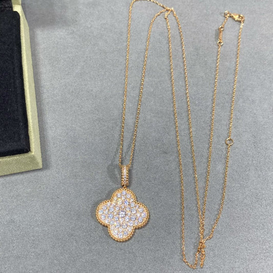 [Gaonasi]CLOVER 25MM LARGE PEDANT DIAMOND PAVED LONG NECKLACE
