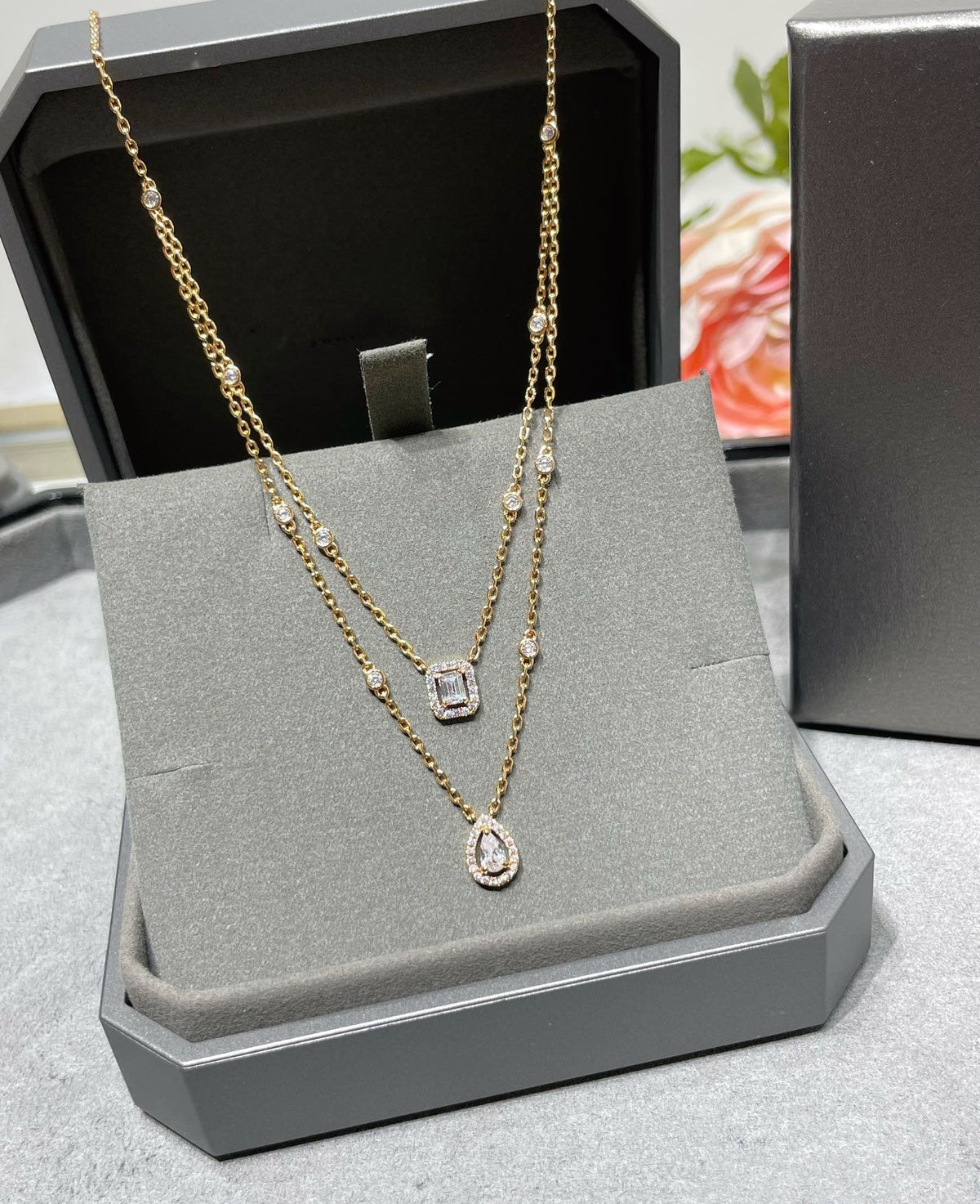 [Cadisa]MY TWIN 2 ROW DIAMOND NECKLACE
