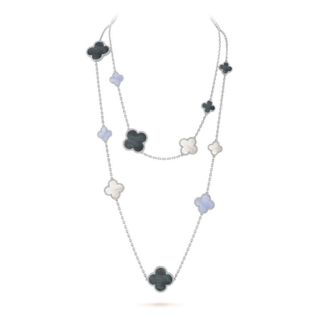 [Gaonasi]CLOVER 16 MOTIF CHALCEDONY MOP SILVER NECKLACE