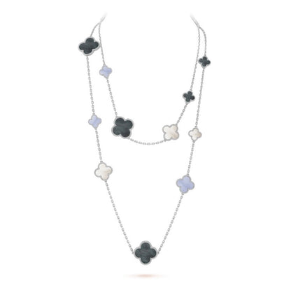 [Gaonasi]CLOVER 16 MOTIF CHALCEDONY MOP SILVER NECKLACE