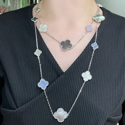 [Gaonasi]CLOVER 16 MOTIF CHALCEDONY MOP SILVER NECKLACE
