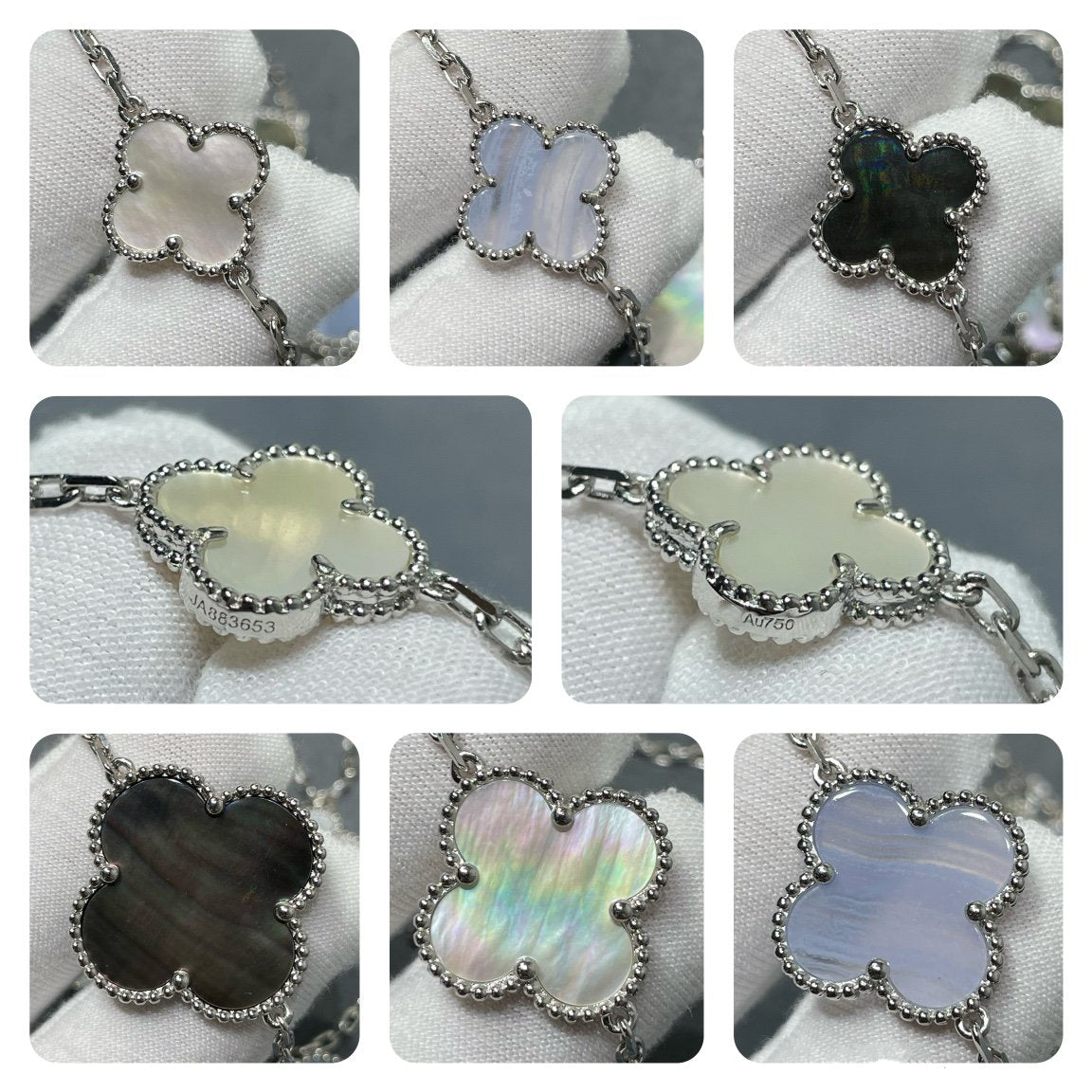 [Gaonasi]CLOVER 16 MOTIF CHALCEDONY MOP SILVER NECKLACE