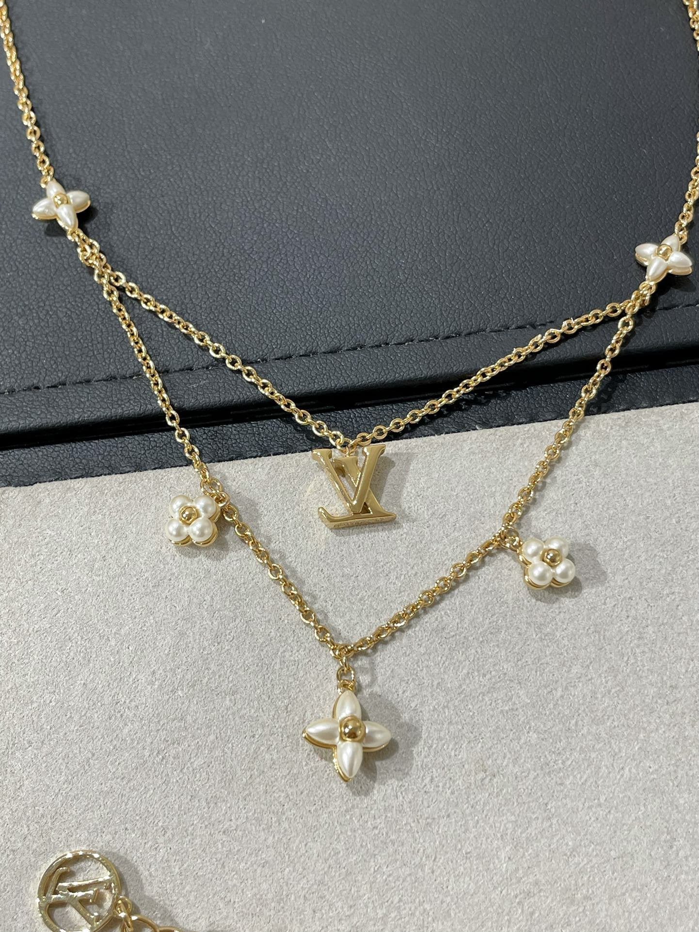 [Gaonasi]FLOWERGRAM GOLD MOP DOUBLE ROW NECKLACE