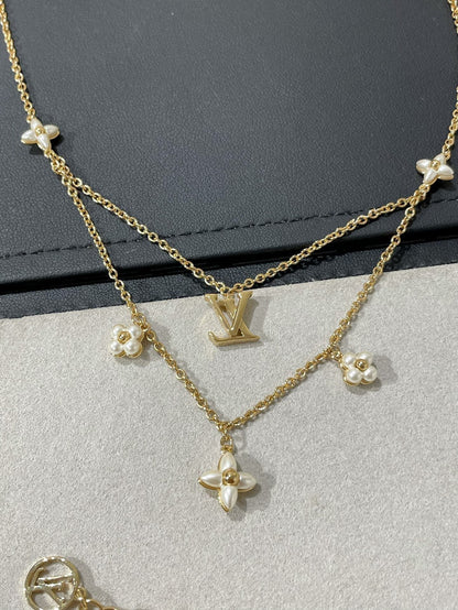 [Gaonasi]FLOWERGRAM GOLD MOP DOUBLE ROW NECKLACE