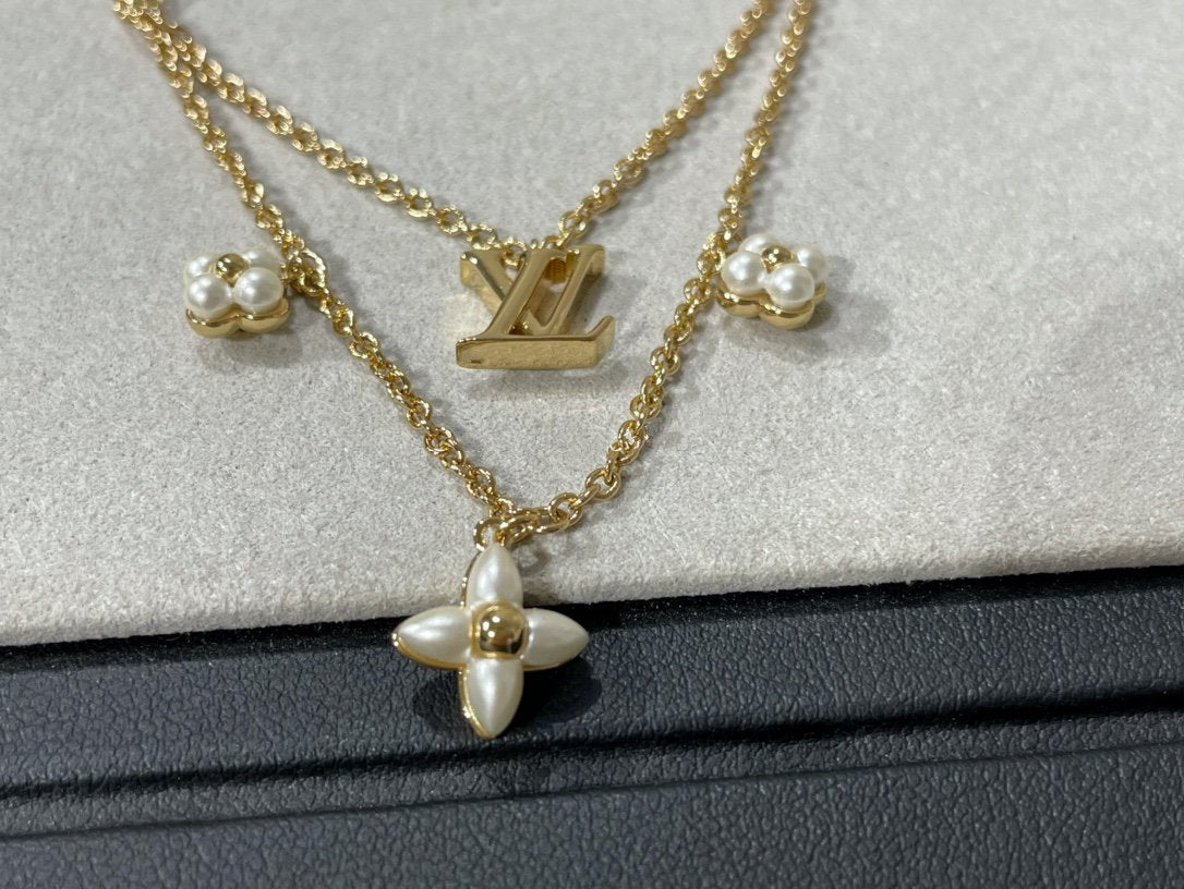 [Gaonasi]FLOWERGRAM GOLD MOP DOUBLE ROW NECKLACE