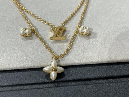 [Gaonasi]FLOWERGRAM GOLD MOP DOUBLE ROW NECKLACE