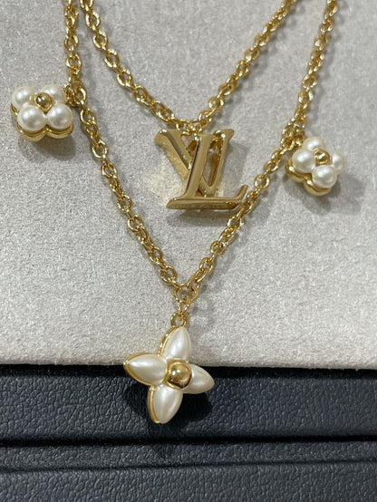 [Gaonasi]FLOWERGRAM GOLD MOP DOUBLE ROW NECKLACE