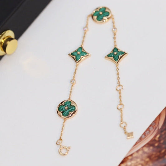[Gaonasi]STAR AND SUN 4 MOTIF PINK GOLD MALACHITE BRACELET