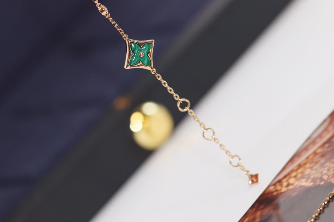 [Gaonasi]STAR AND SUN 4 MOTIF PINK GOLD MALACHITE BRACELET