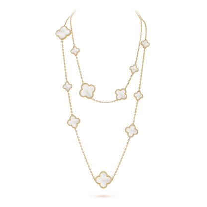 [Gaonasi]CLOVER 16 MOTIF WHITE MOP GOLD NECKLACE