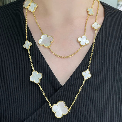[Gaonasi]CLOVER 16 MOTIF WHITE MOP GOLD NECKLACE