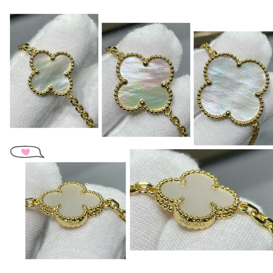 [Gaonasi]CLOVER 16 MOTIF WHITE MOP GOLD NECKLACE