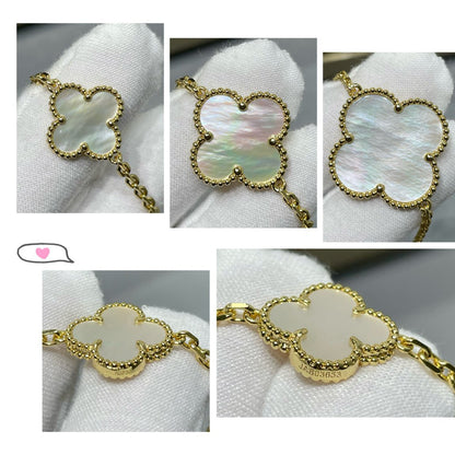 [Gaonasi]CLOVER 16 MOTIF WHITE MOP GOLD NECKLACE