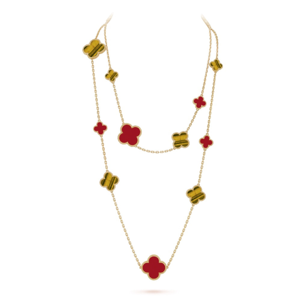 [Gaonasi]CLOVER 16 MOTIF CARNELIAN TIGER EYE ROSE GOLD NECKLACE