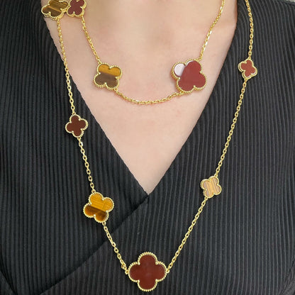[Gaonasi]CLOVER 16 MOTIF CARNELIAN TIGER EYE ROSE GOLD NECKLACE