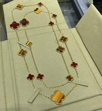 [Gaonasi]CLOVER 16 MOTIF CARNELIAN TIGER EYE ROSE GOLD NECKLACE