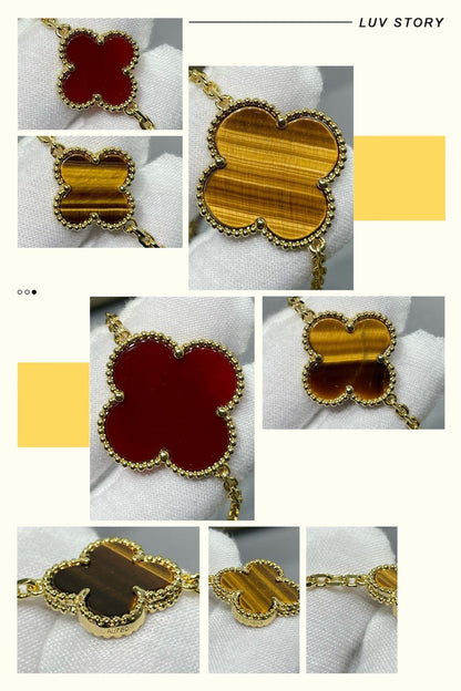 [Gaonasi]CLOVER 16 MOTIF CARNELIAN TIGER EYE ROSE GOLD NECKLACE