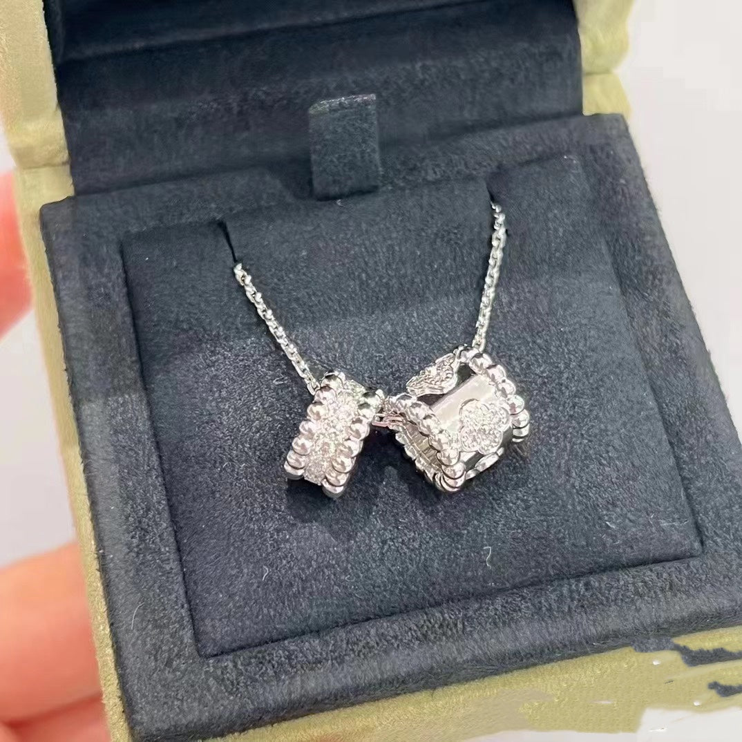 [Gaonasi]PERLEE DOUBLE PENDANT SILVER DIAMOND NECKLACE