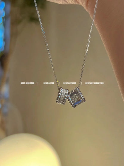 [Gaonasi]PERLEE DOUBLE PENDANT SILVER DIAMOND NECKLACE