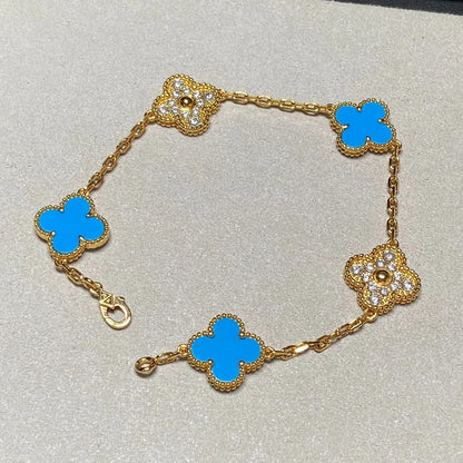 [Gaonasi] CLOVER 5 MOTIF BLUE AGATE BRACELET COLLECTION