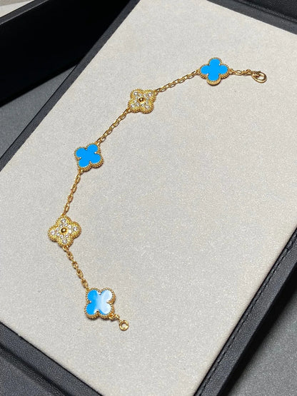 [Gaonasi] CLOVER 5 MOTIF BLUE AGATE BRACELET COLLECTION