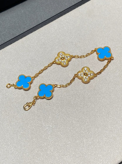 [Gaonasi] CLOVER 5 MOTIF BLUE AGATE BRACELET COLLECTION