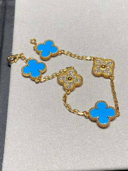 [Gaonasi] CLOVER 5 MOTIF BLUE AGATE BRACELET COLLECTION