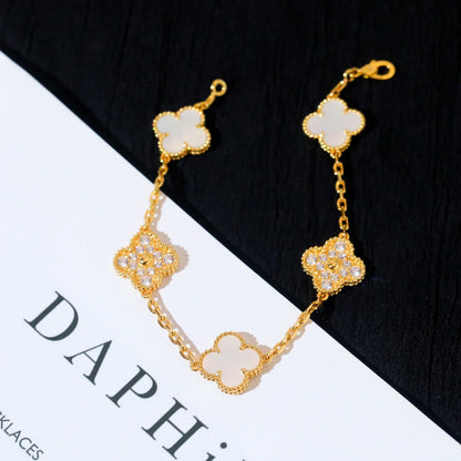 [Gaonasi]CLOVER WHITE PEARL MOP 5 MOTIF BRACELET COLLECTION