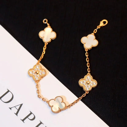 [Gaonasi]CLOVER WHITE PEARL MOP 5 MOTIF BRACELET COLLECTION