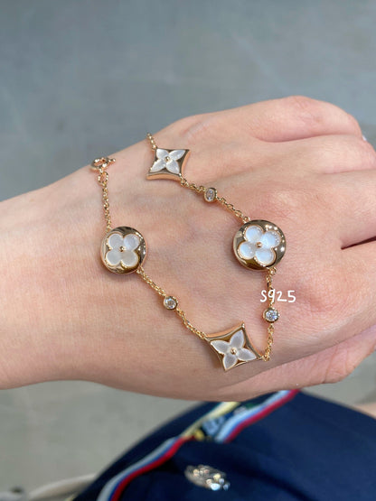 [Gaonasi]STAR AND SUN 4 MOTIF WHITE MOP PINK GOLD BRACELET