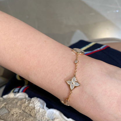 [Gaonasi]STAR AND SUN 4 MOTIF WHITE MOP PINK GOLD BRACELET