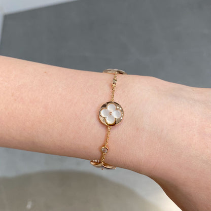 [Gaonasi]STAR AND SUN 4 MOTIF WHITE MOP PINK GOLD BRACELET