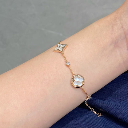 [Gaonasi]STAR AND SUN 4 MOTIF WHITE MOP PINK GOLD BRACELET