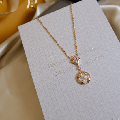 [Gaonasi]STAR AND SUN WHITE MOP 2 MOTIF PINK GOLD NECKLACE