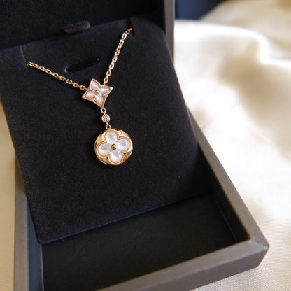[Gaonasi]STAR AND SUN WHITE MOP 2 MOTIF PINK GOLD NECKLACE