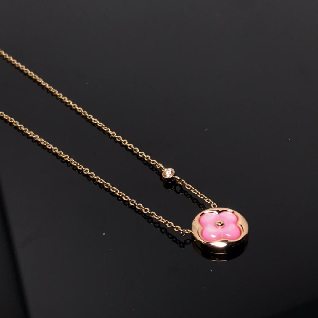 [Gaonasi]COLOR BLOSSOM PINK MOP SUN GOLD NECKLACE