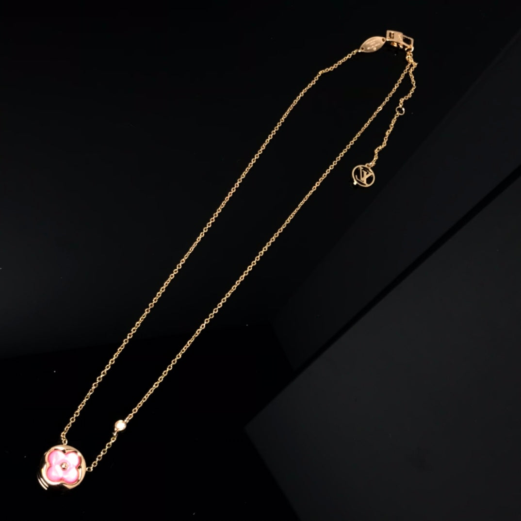 [Gaonasi]COLOR BLOSSOM PINK MOP SUN GOLD NECKLACE