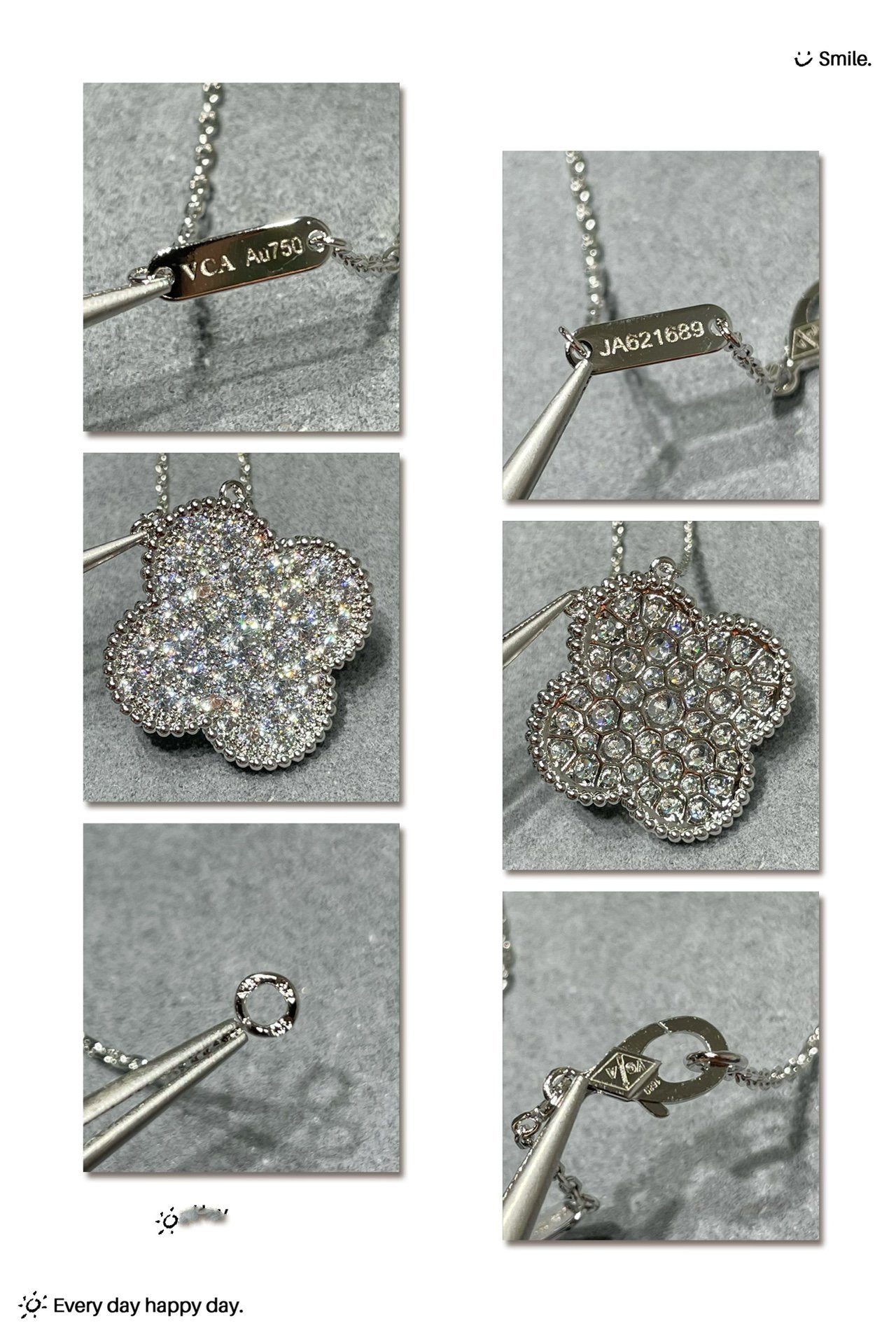 [Gaonasi]CLOVER 25MM LARGE PENDANT DIAMOND PAVED SILVER NECKLACE