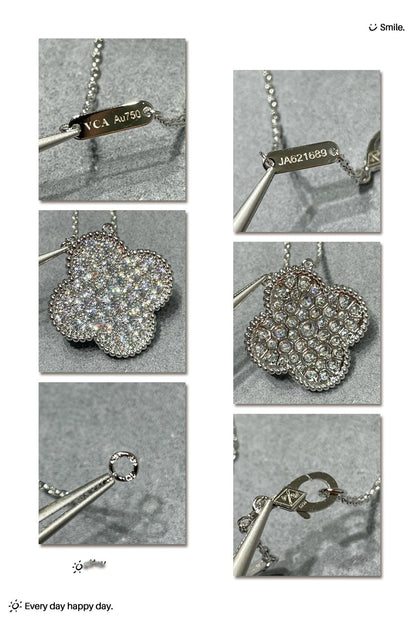 [Gaonasi]CLOVER 25MM LARGE PENDANT DIAMOND PAVED SILVER NECKLACE
