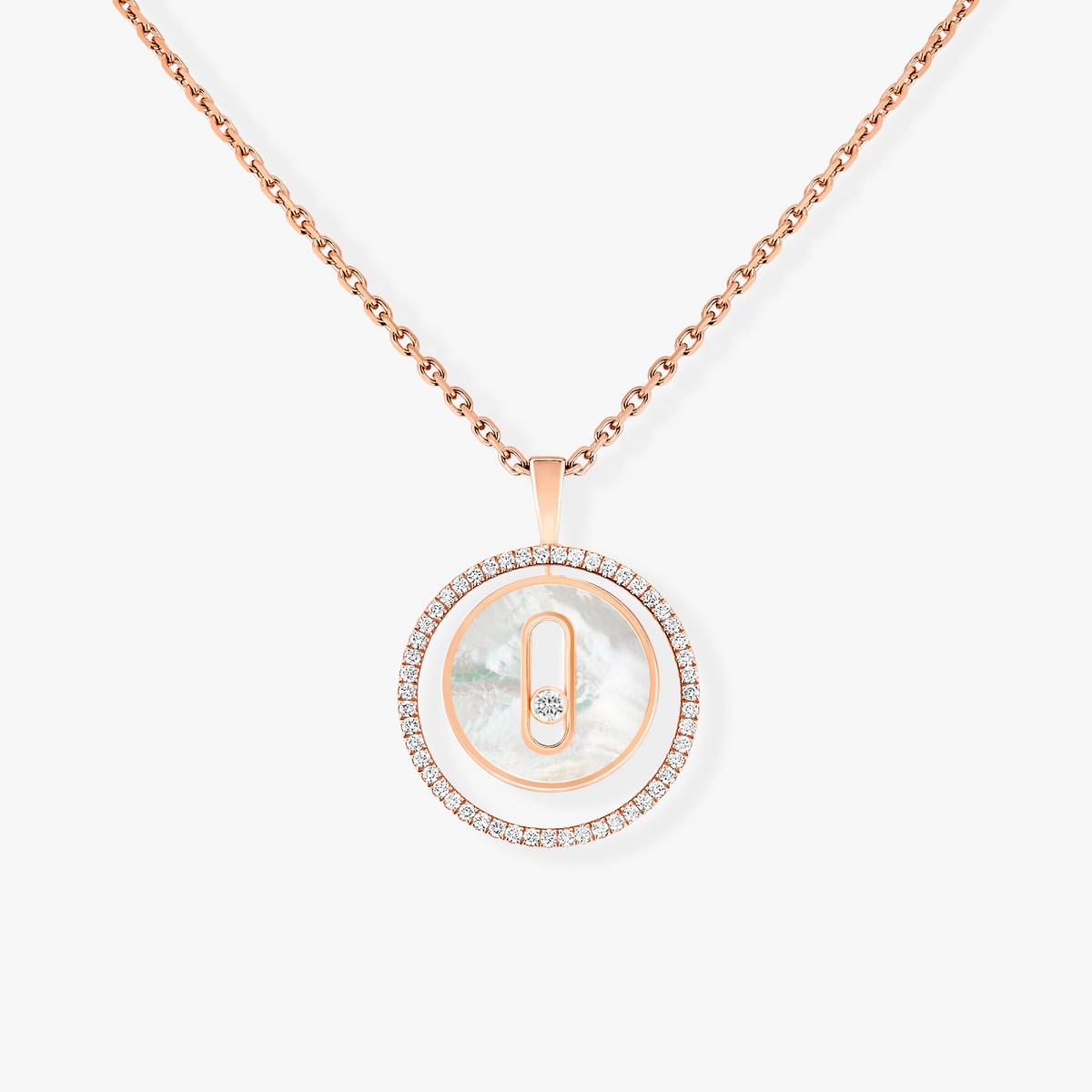 [Cadisa]LUCKY MOVE 1 DIAMOND WHITE MOTHER OF PEARL PINK GOLD DIAMOND NECKLACE