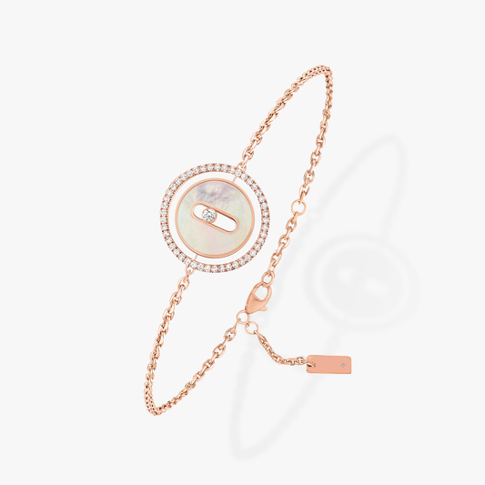 [Cadisa]LUCKY MOVE WHITE MOTHER OF PEARL PINK GOLD DIAMOND BRACELET