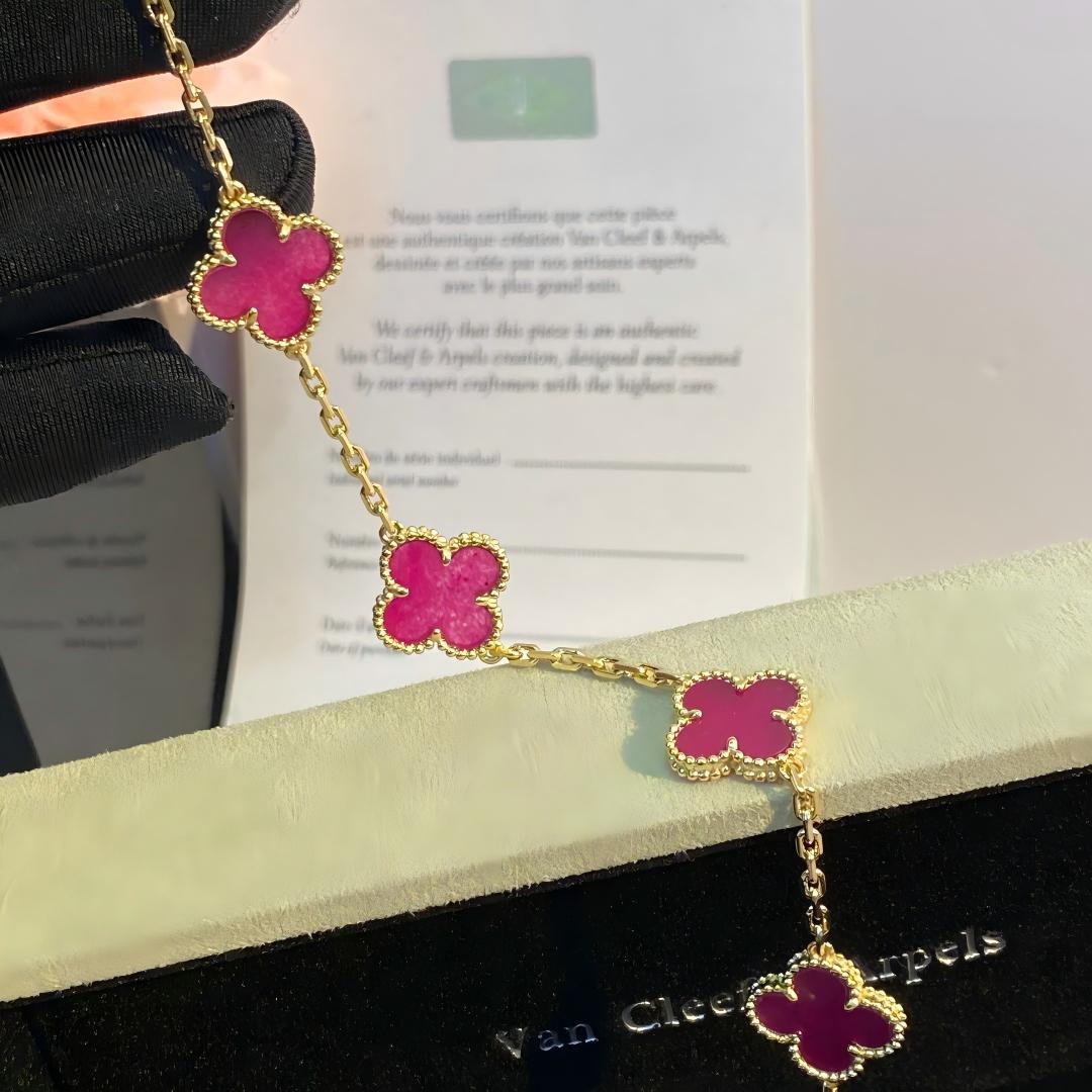 [Cadisa]NEW CLOVER 5 MOTIFS PINK ENAMEL BRACELET