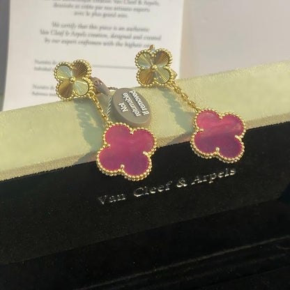 [Cadisa]NEW CLOVER 2 MOTIF PINK ENAMEL EARRINGS