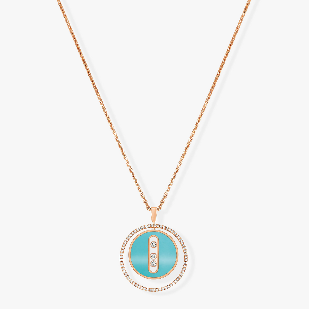 [Cadisa]LUCKY MOVE 3 DIAMONDS TURQUOISE PINK GOLD DIAMOND NECKLACE